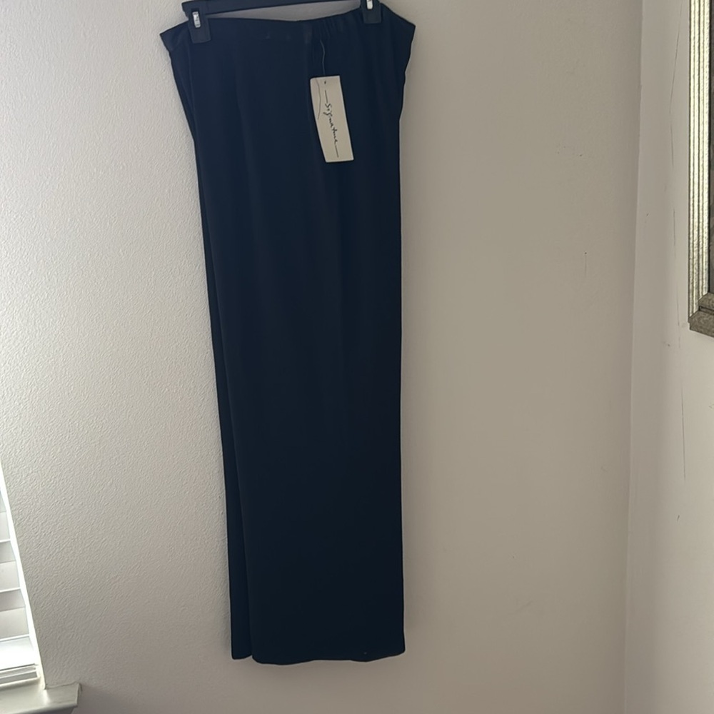 Signature black dressy/party pants satin elastic‎ waist sides wide leg sz 14 new - Picture 4 of 10
